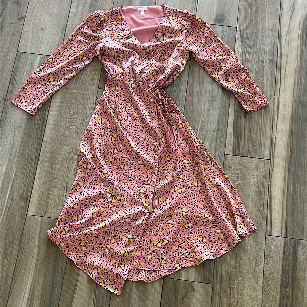 Pink Leopard Print Wrap Dress